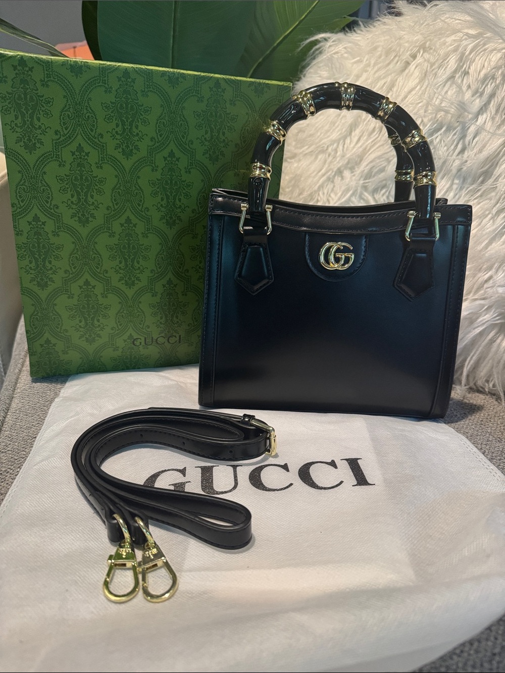 Gucci Black Bamboo-Handle Top-Handle Satchel
